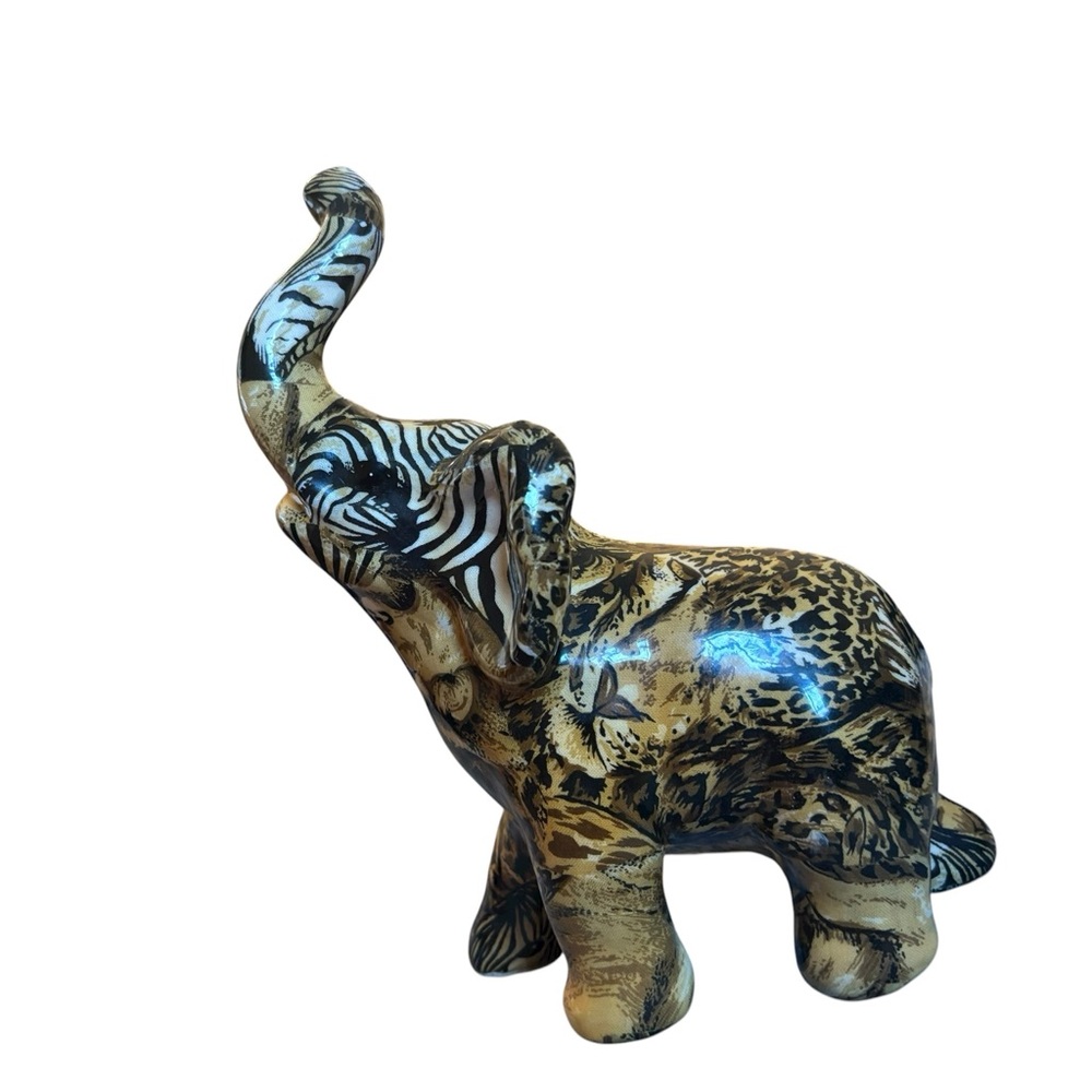 Vintage La Vie Safari Elephant | African Animals | Patchwork Fabric Ceramic